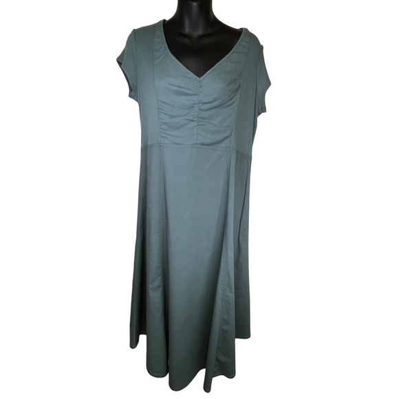 Nurture V‎ Neck Olive Green Dual Texture Lagenlook Maxi Dress Size Large NEW - Picture 1 of 11